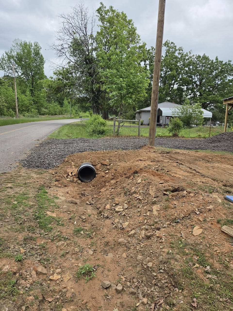 Newly installed driveway culvert pipe